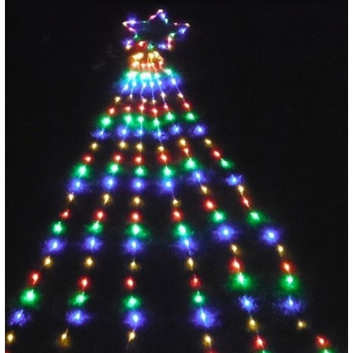 Top Star with Waterfall Lights - Multi Colour - Green Cable